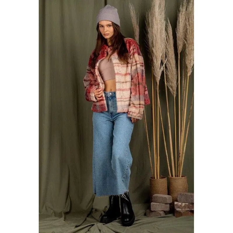 Casual fuzzy printed cozy jacket - LECCE