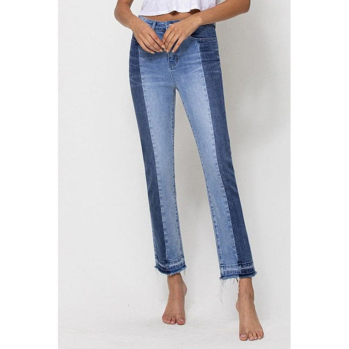 High rise crop slim straight with contrast panel