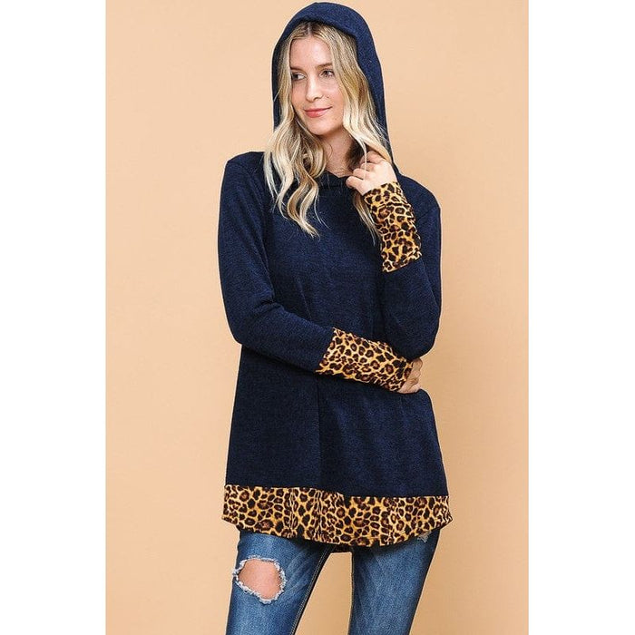 Hoodie Tunic Top with Leopard Detail
