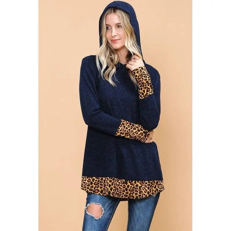 Hoodie Tunic Top with Leopard Detail LECCE