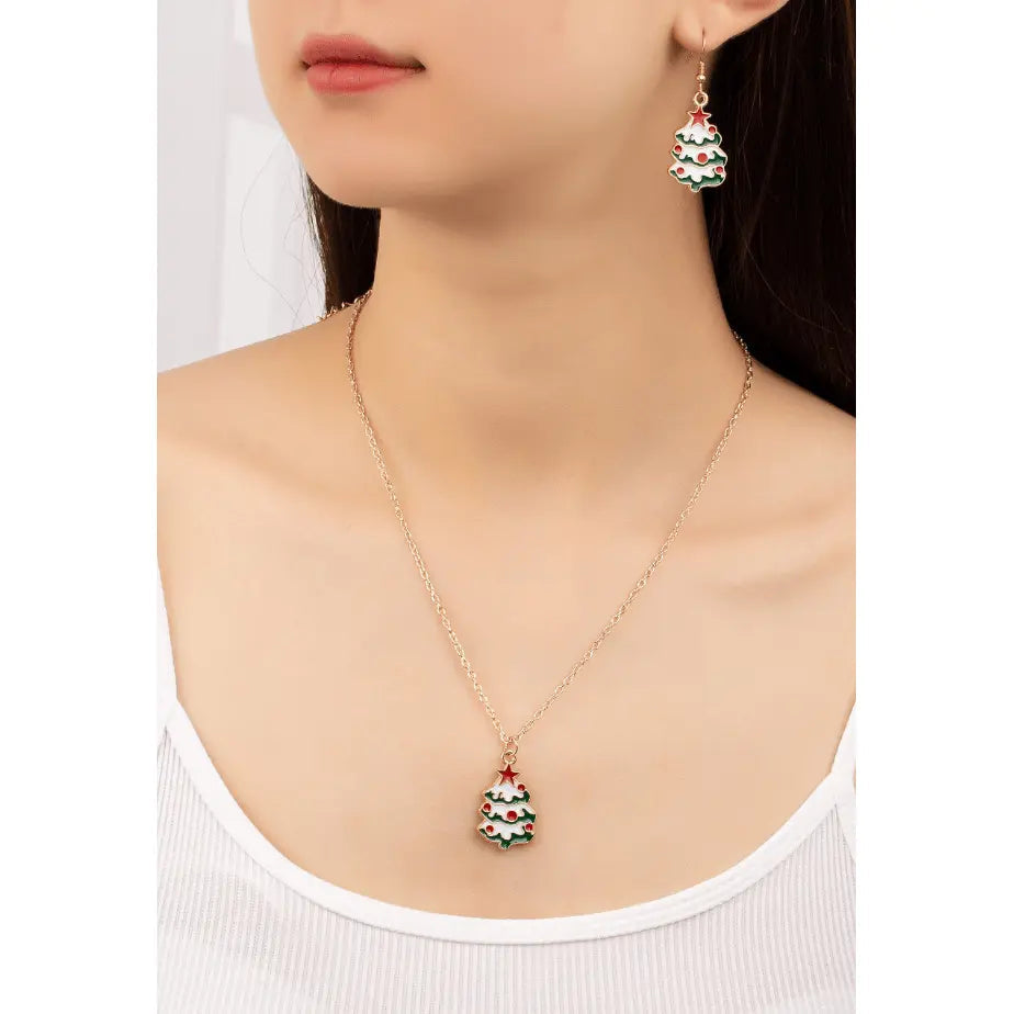 Christmas tree necklace and earrings