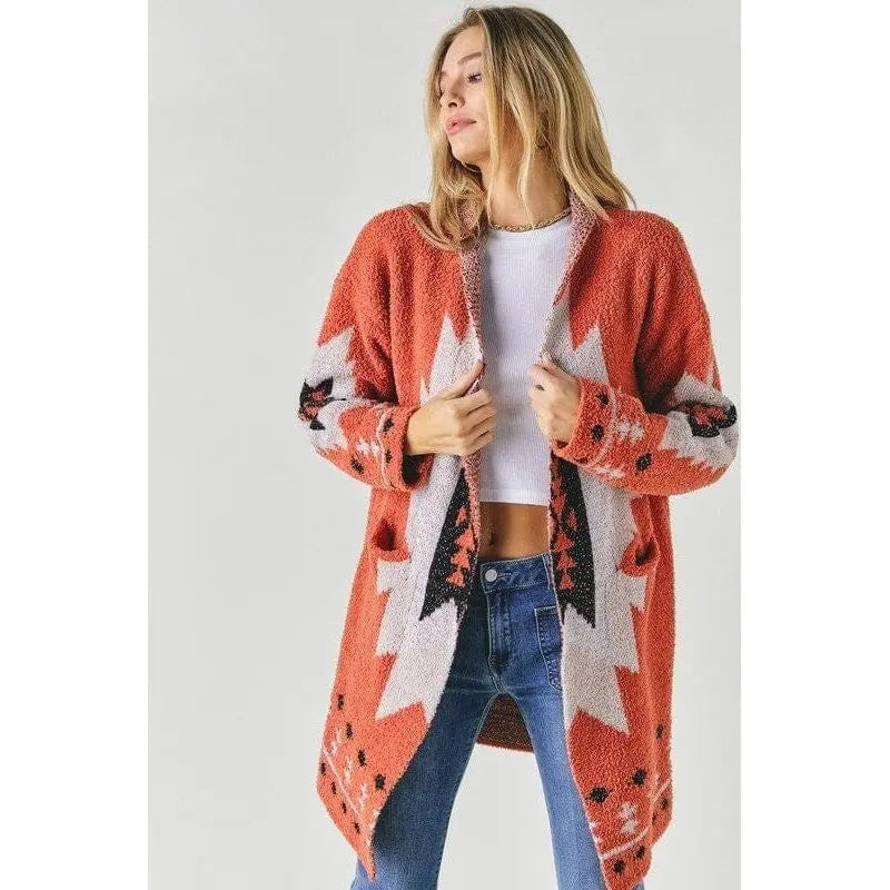 Fleece jacquard button opened cardigan Davi & Dani
