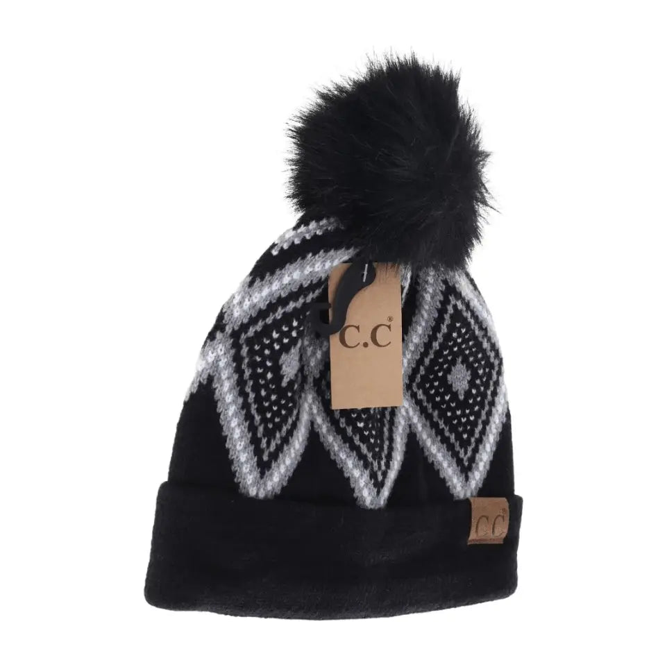 Diamond Geometric Pattern Pom C.C. Beanie - LECCE