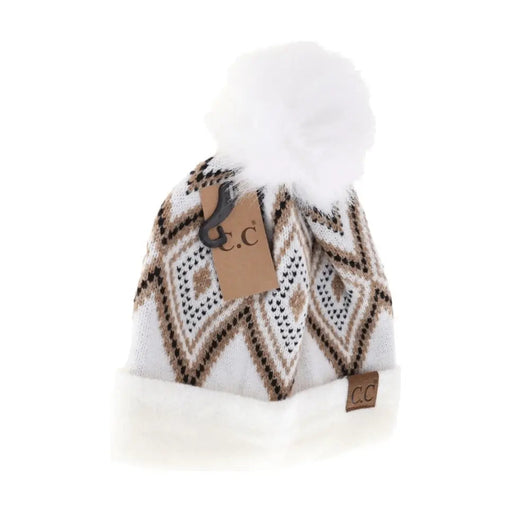 Diamond Geometric Pattern Pom C.C. Beanie - LECCE