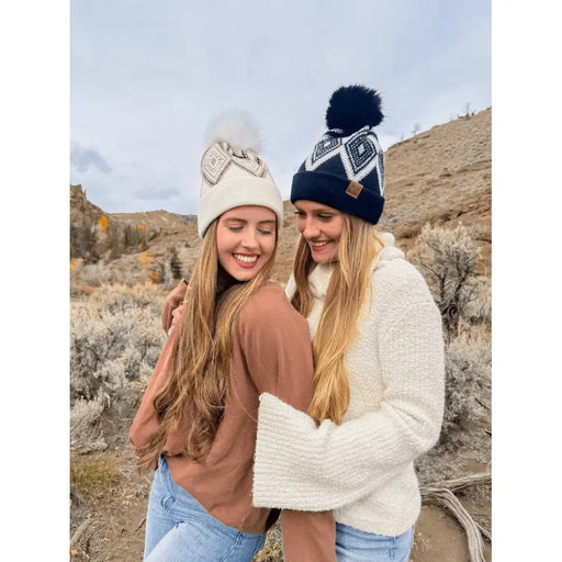 Diamond Geometric Pattern Pom C.C. Beanie - LECCE