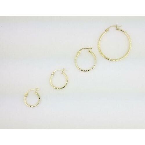 10k yellow gold diamond cut hoop earrings