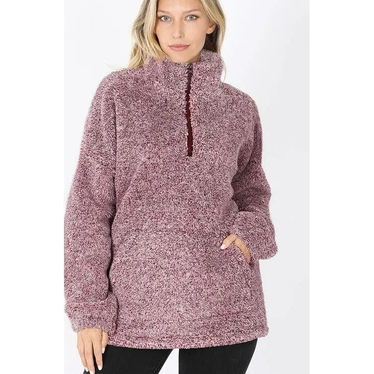 ANGE FAUX FUR HALF ZIP POCKET PULLOVER