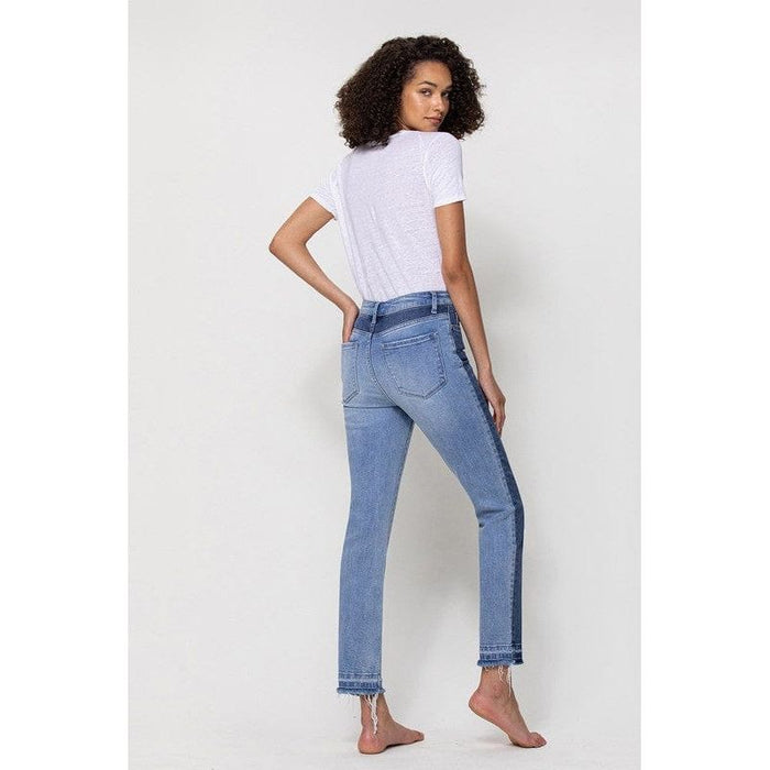 High rise crop slim straight with contrast panel