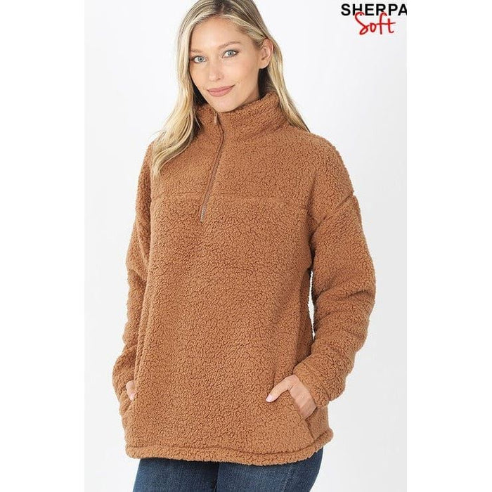 SOFT SHERPA HALF ZIP PULLOVER WITH SIDE POCKETS