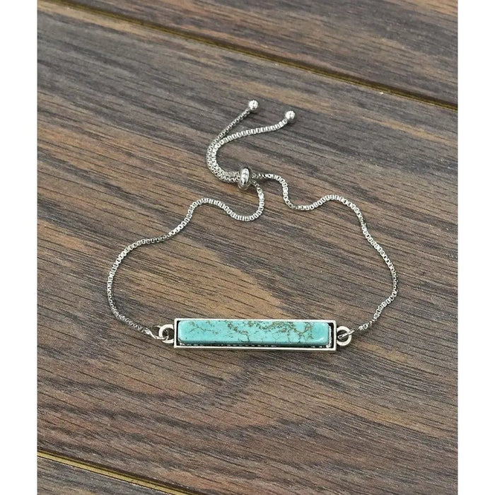Flat Turquoise Bar Adjustable Bracelet - LECCE