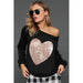 French terry wide neck top with big sequins - LECCE