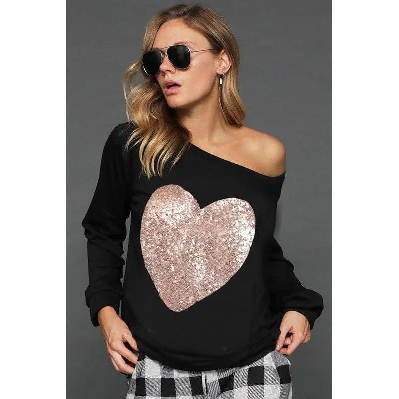 French terry wide neck top with big sequins - LECCE