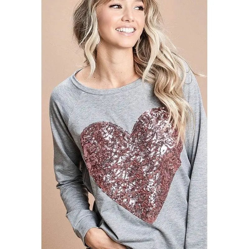 French terry wide neck top with big sequins - LECCE