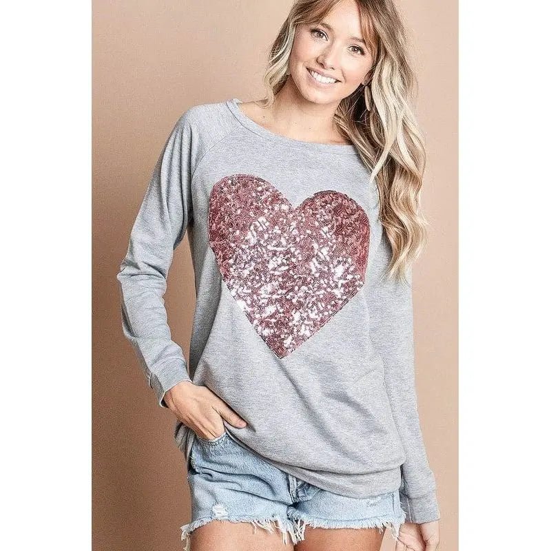 French terry wide neck top with big sequins - LECCE