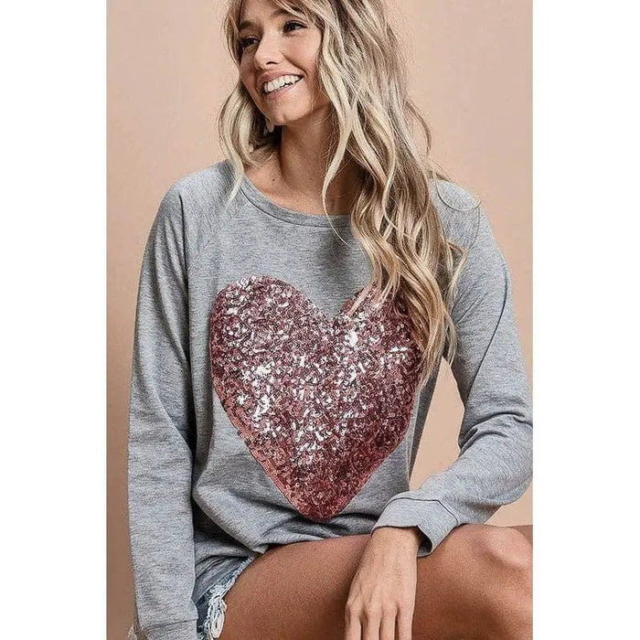French terry wide neck top with big sequins - LECCE