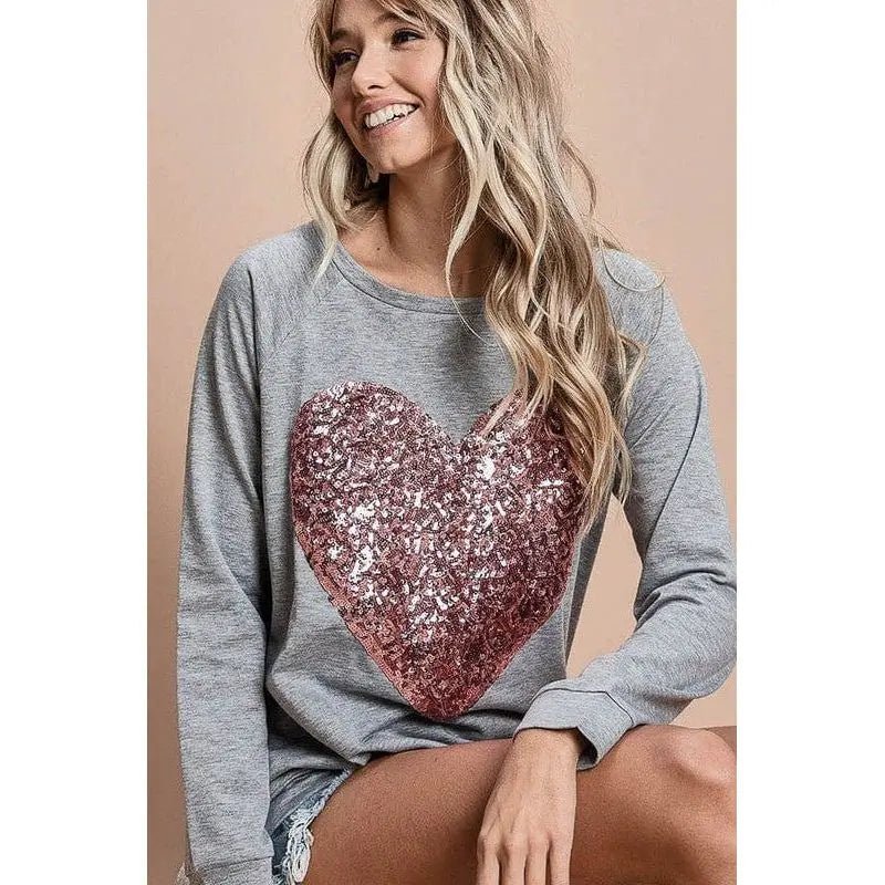 French terry wide neck top with big sequins - LECCE