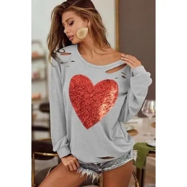 French terry with laser cut and heart sequin patch - LECCE