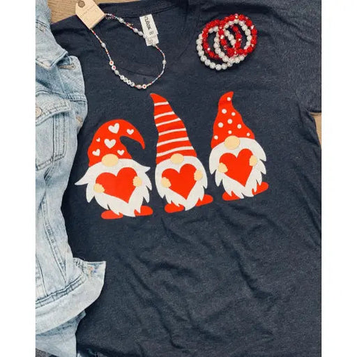 Gnome Valentine Hearts V - Neck Tee - LECCE