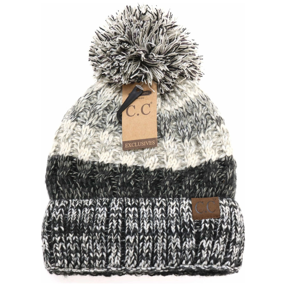 Fuzzy Lined Tri-Color Pom CC Beanie HAT1816 CC Brand