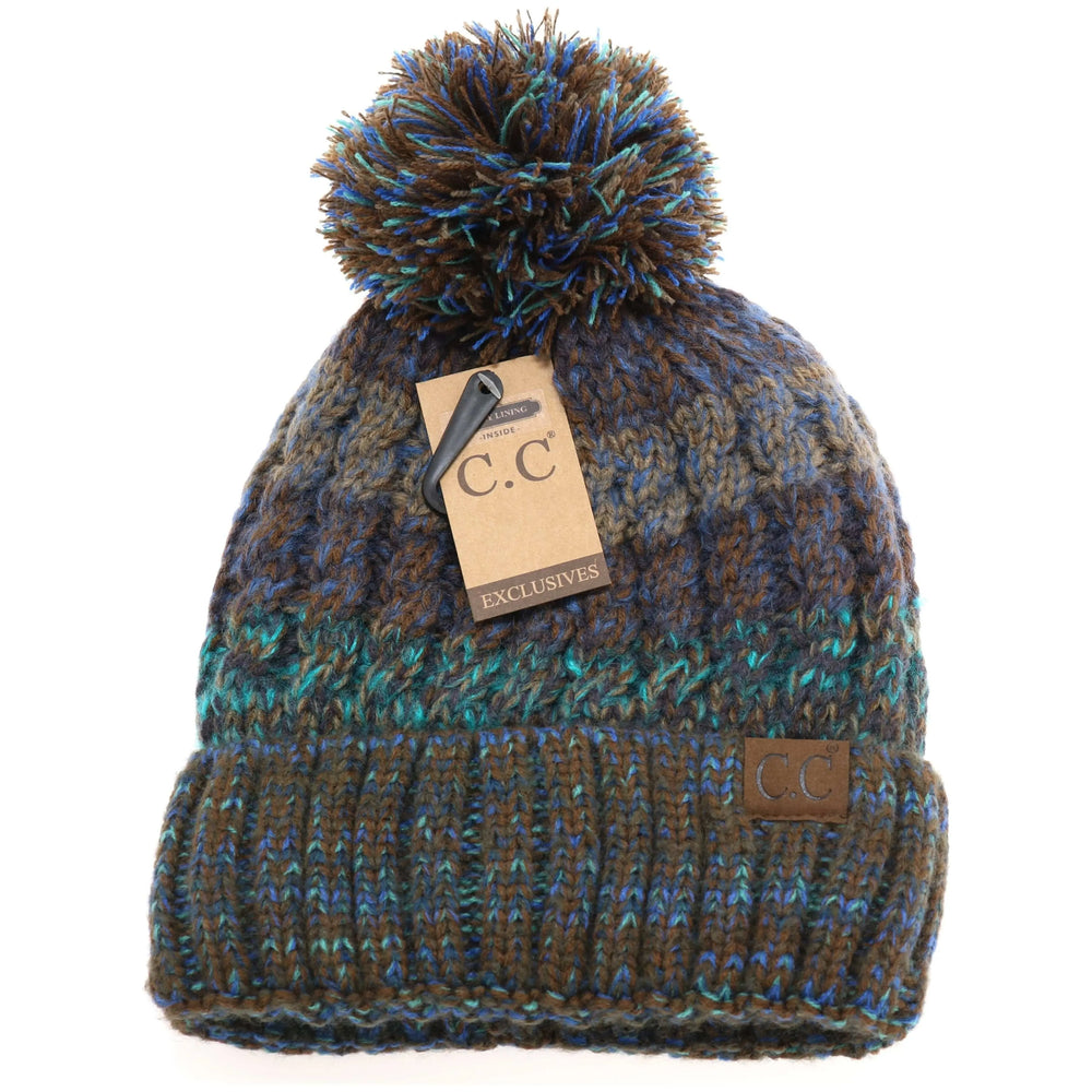 Fuzzy Lined Tri-Color Pom CC Beanie HAT1816 CC Brand