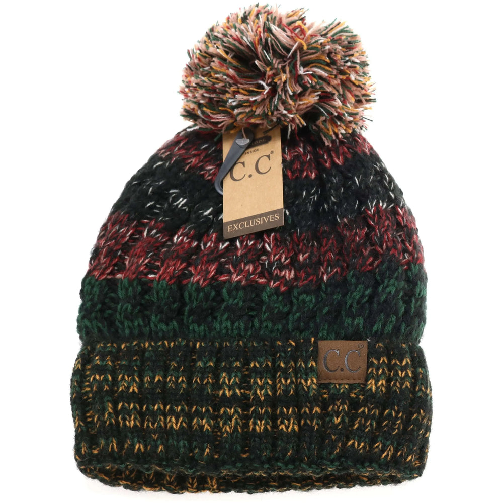 Fuzzy Lined Tri-Color Pom CC Beanie HAT1816 CC Brand