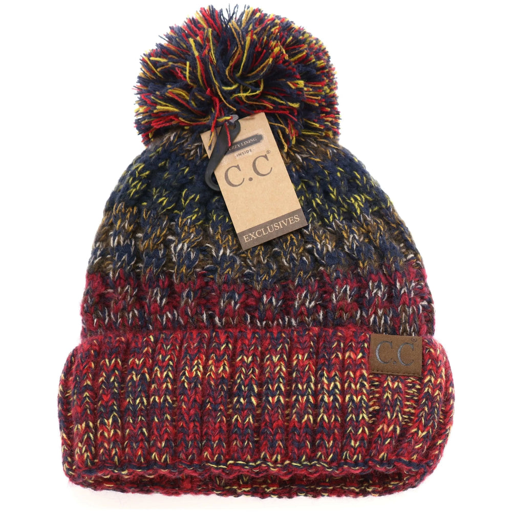 Fuzzy Lined Tri-Color Pom CC Beanie HAT1816 CC Brand