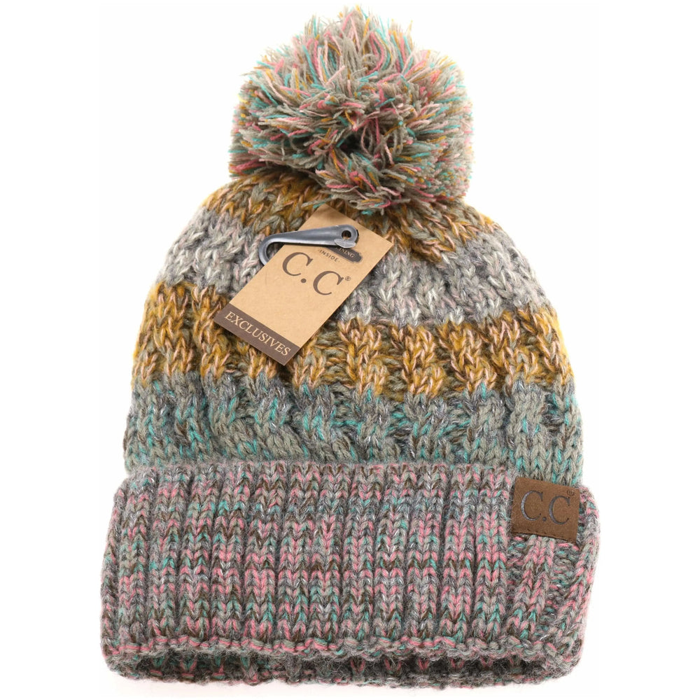 Fuzzy Lined Tri-Color Pom CC Beanie HAT1816 CC Brand