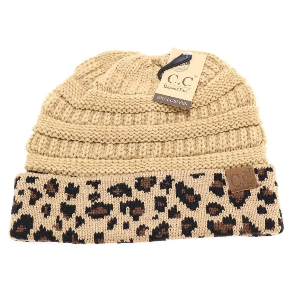LEOPARD PRINT CC BEANIE TAIL CAMEL