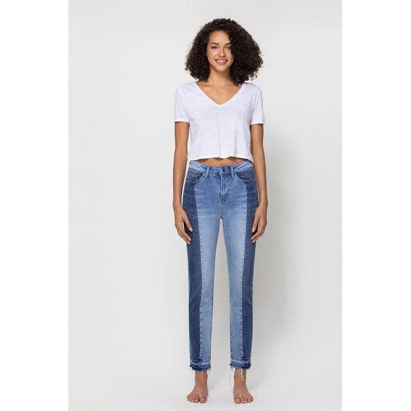 High rise crop slim straight with contrast panel - LECCE