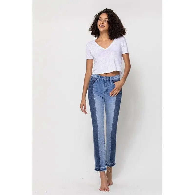 High rise crop slim straight with contrast panel - LECCE