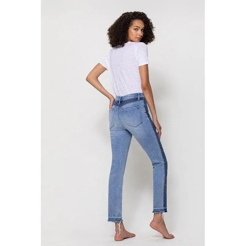 High rise crop slim straight with contrast panel - LECCE