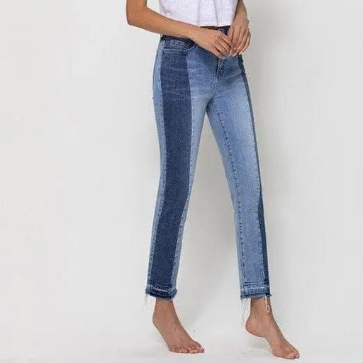 High rise crop slim straight with contrast panel - LECCE