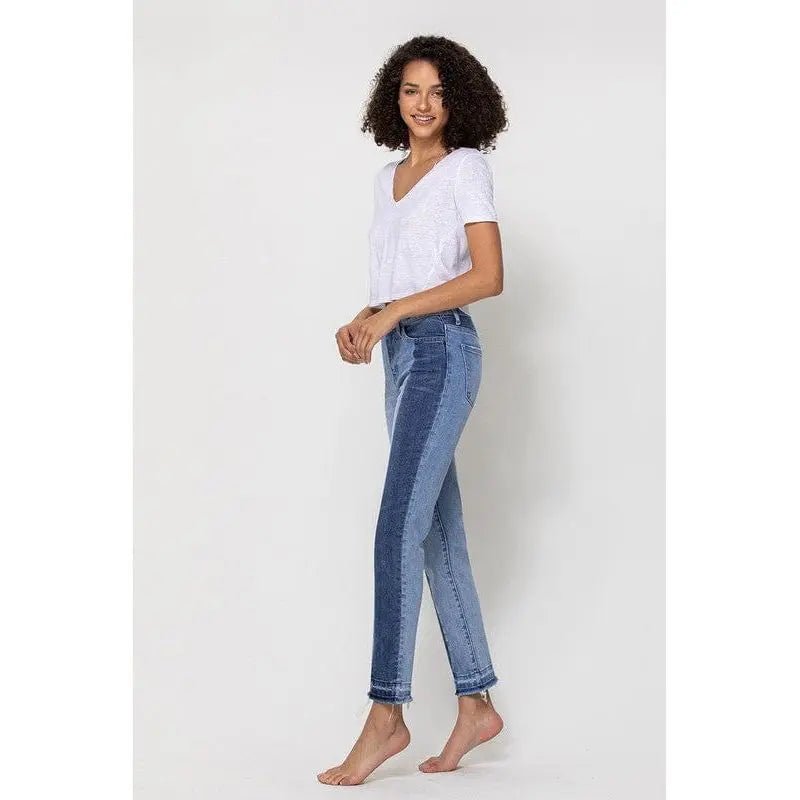 High rise crop slim straight with contrast panel - LECCE
