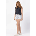 High waisted cherry embroidery acid wash shorts - LECCE