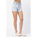 High waisted cherry embroidery acid wash shorts - LECCE