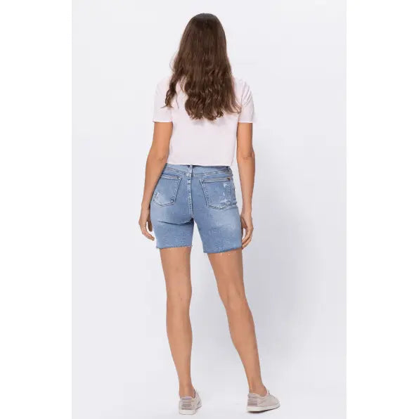 High waisted mid length denim patch shorts - LECCE
