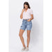 High waisted mid length denim patch shorts - LECCE