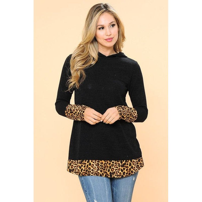 Hoodie Tunic Top with Leopard Detail