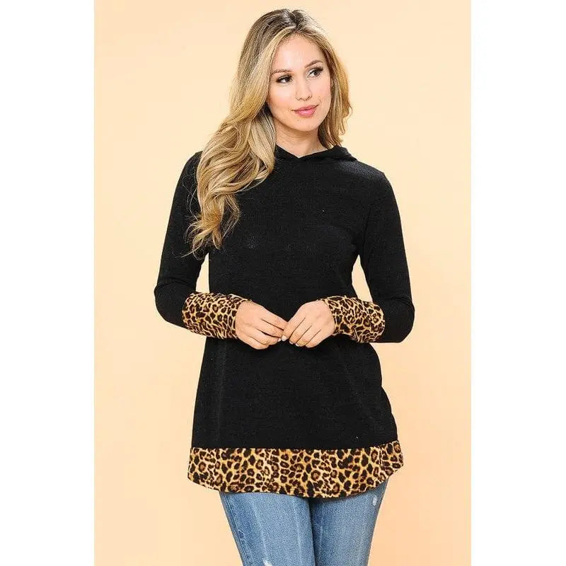 Hoodie Tunic Top with Leopard Detail LECCE