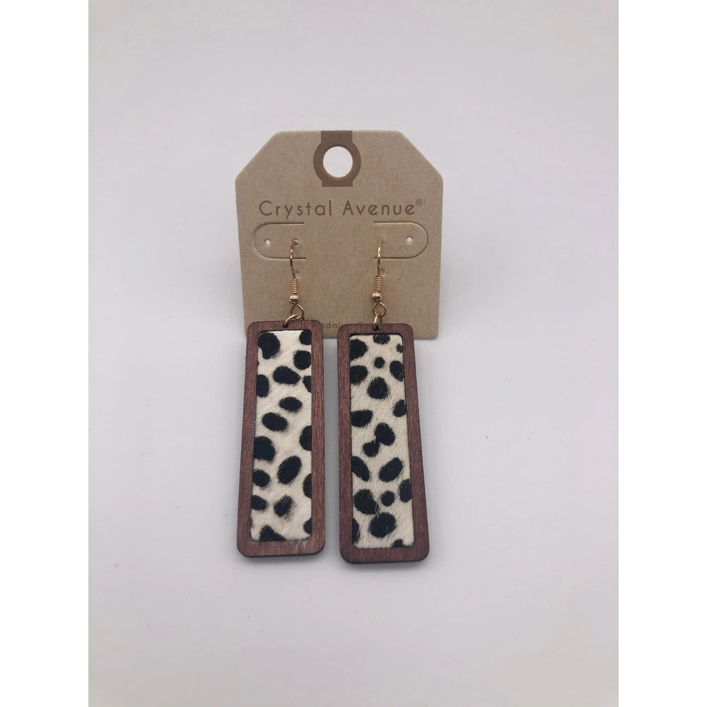Rectangle leather & wood earrings LECCE