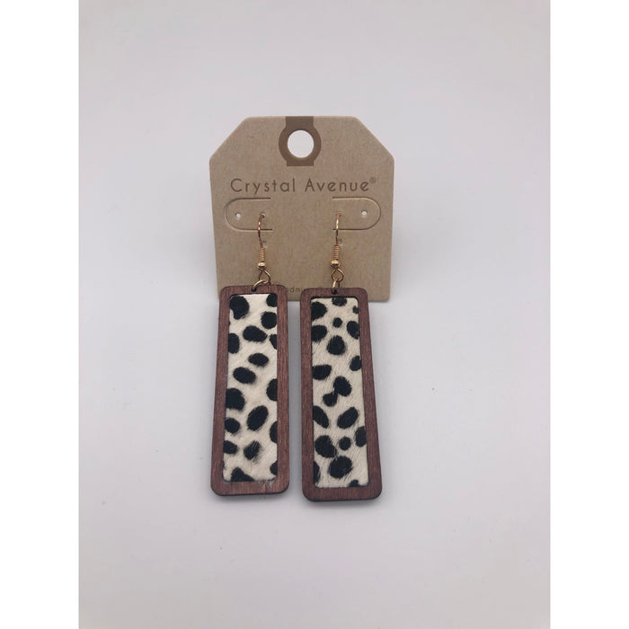 Rectangle leather & wood earrings