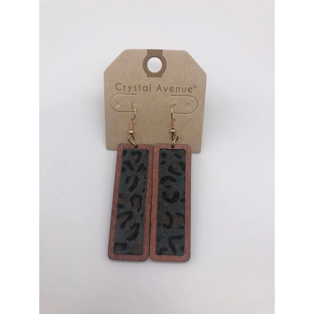 Rectangle leather & wood earrings LECCE