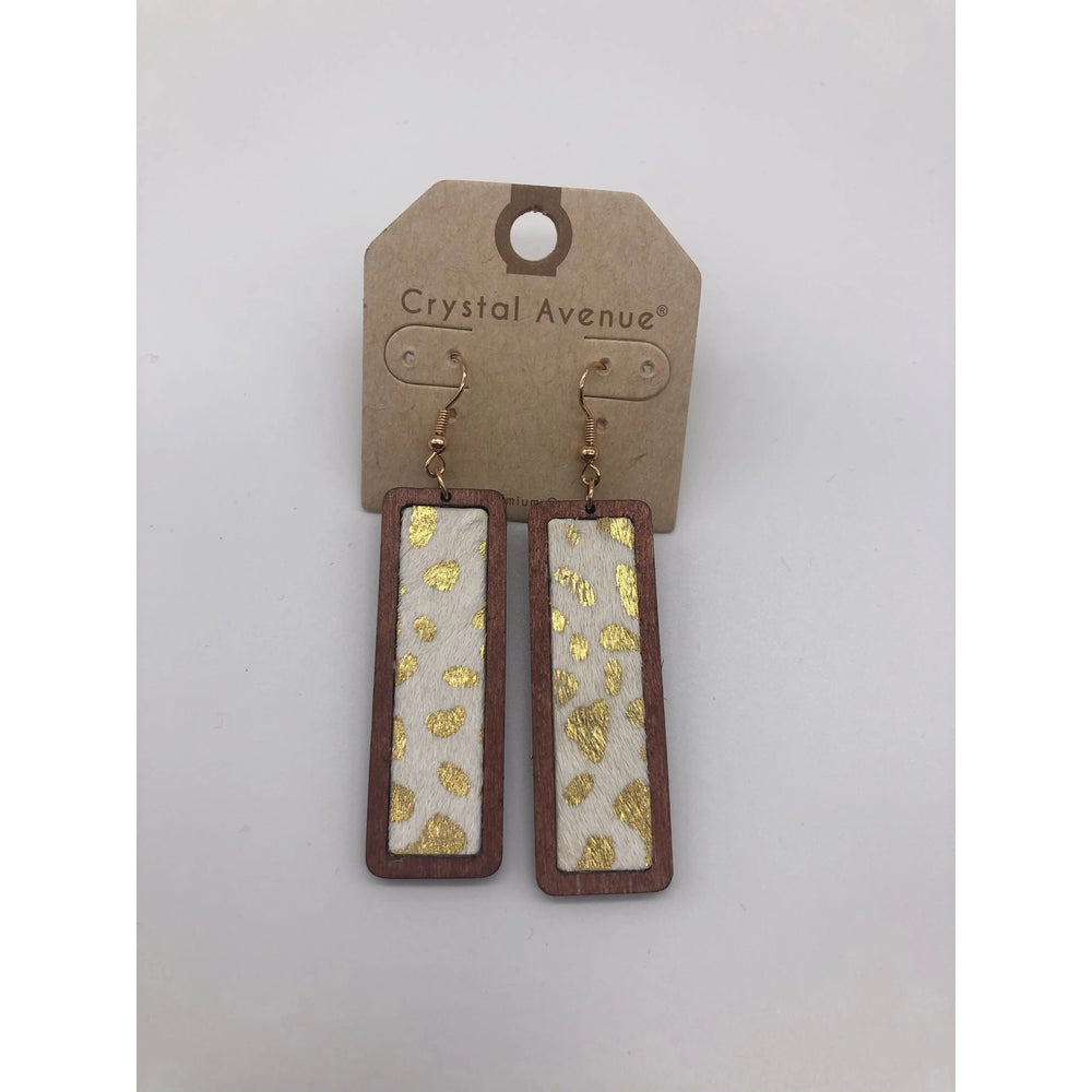 Rectangle leather & wood earrings LECCE