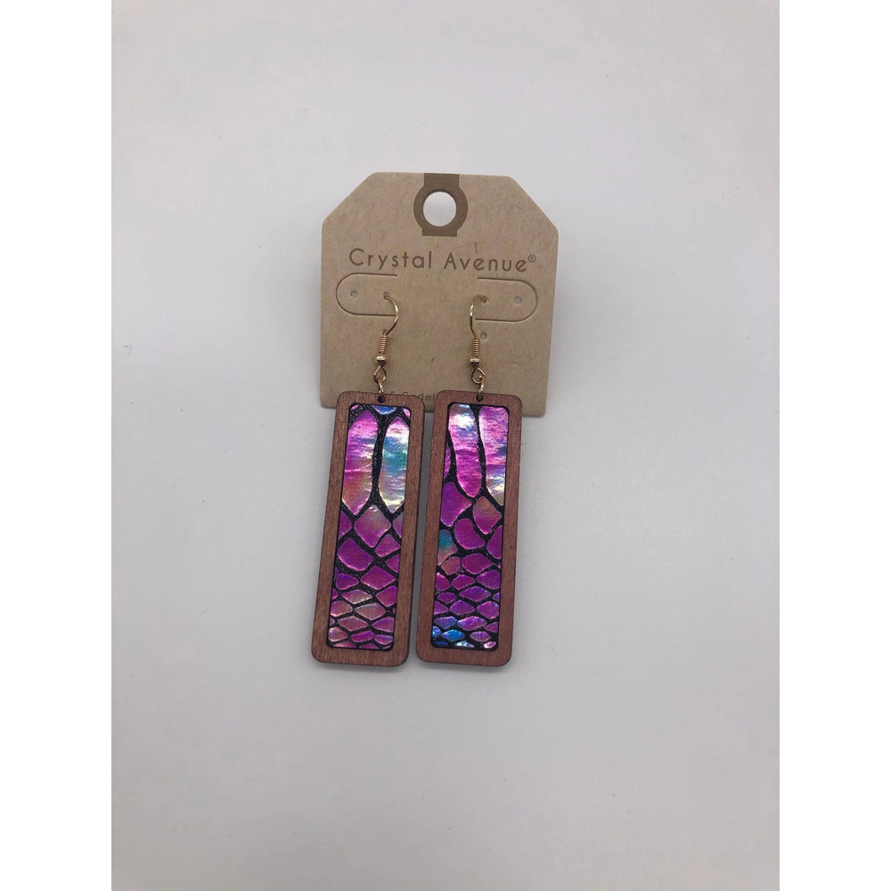Rectangle leather & wood earrings LECCE