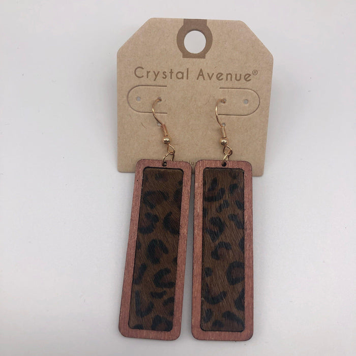 Rectangle leather & wood earrings