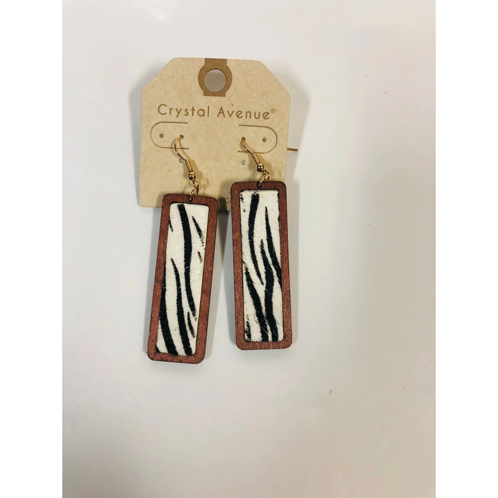 Rectangle leather & wood earrings LECCE
