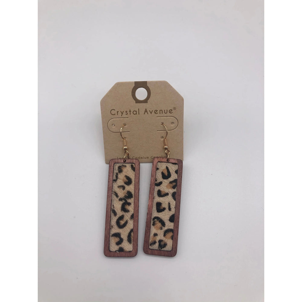 Rectangle leather & wood earrings LECCE