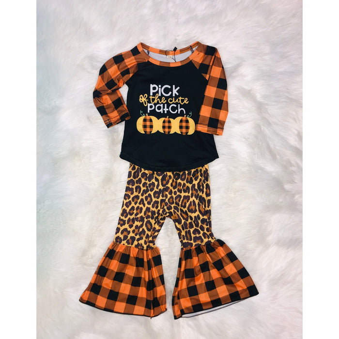 PICK THE CUTE PATCH/ CHECKER PRINTED SLEEVES & BELL PANTS