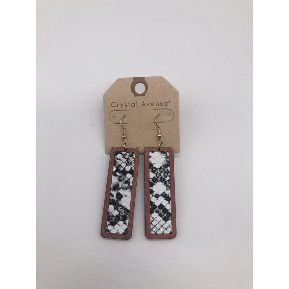 Rectangle leather & wood earrings LECCE