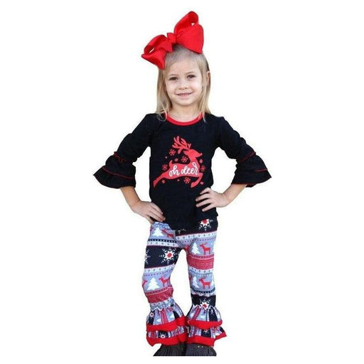 Black deer top with printed pants